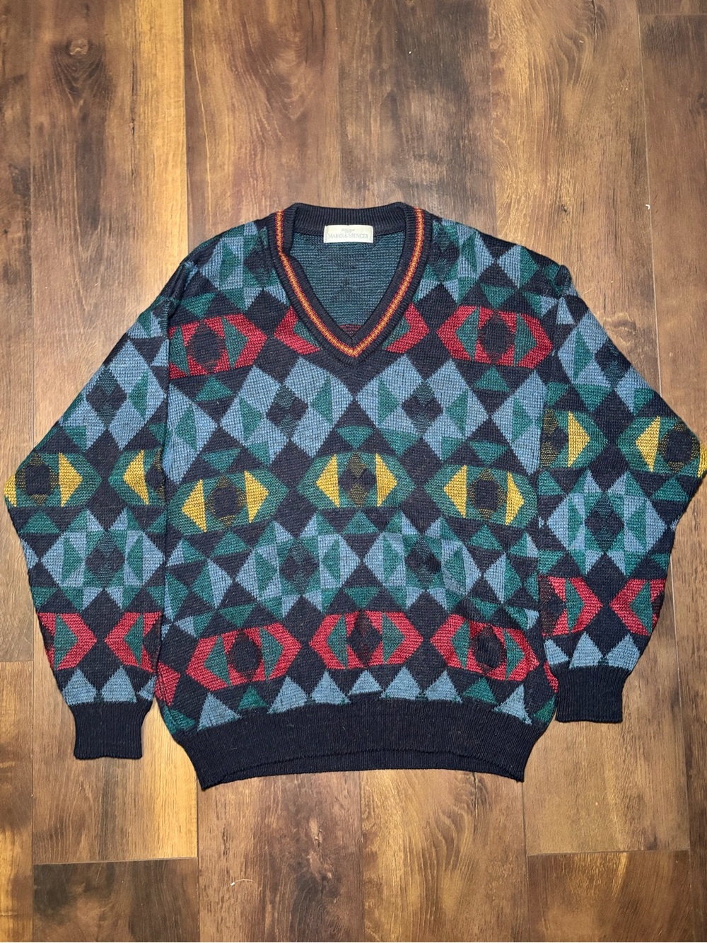 Vintage 90s St Michael M&S Geometric Alpaca Sweater Menâs M